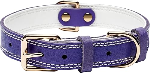 Miniatura 12 de Collar de perro de cuero genuino, collar de perro ancho resistente para perros pequeños, medianos, grandes y extra grandes