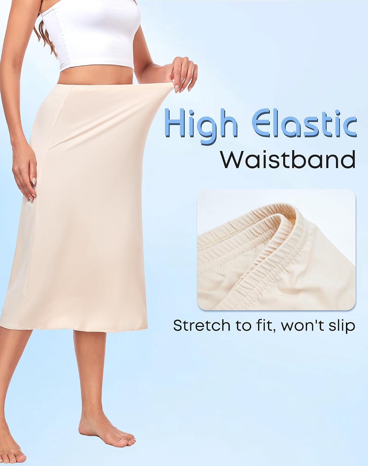 Subuteay Half Slips for Under Dresses Women's Slip Skirt Midi Underskirt for Dress