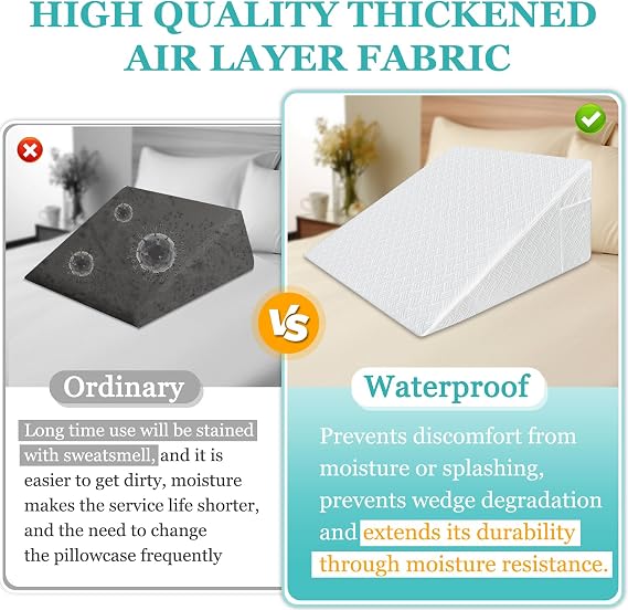 Wedge Pillow Case Cover 25x24x12 Bed Wedge Pillowcase Triangle Incline Wedge Pillow Covers for Sleeping Waterproof Pillow Cases Protector with Zipper & Pocket (Waterproof Cover Only)