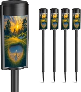 BVCAHSAW 4 Pack Solar Pathway Lights Outdoor Waterproof Golf Course Landscape Sunset Golfing Sport Sand Bunker Sun Trees Solar Garden Lights LED Landscape Lighting for Yard Walkway Lawn Garden Decor