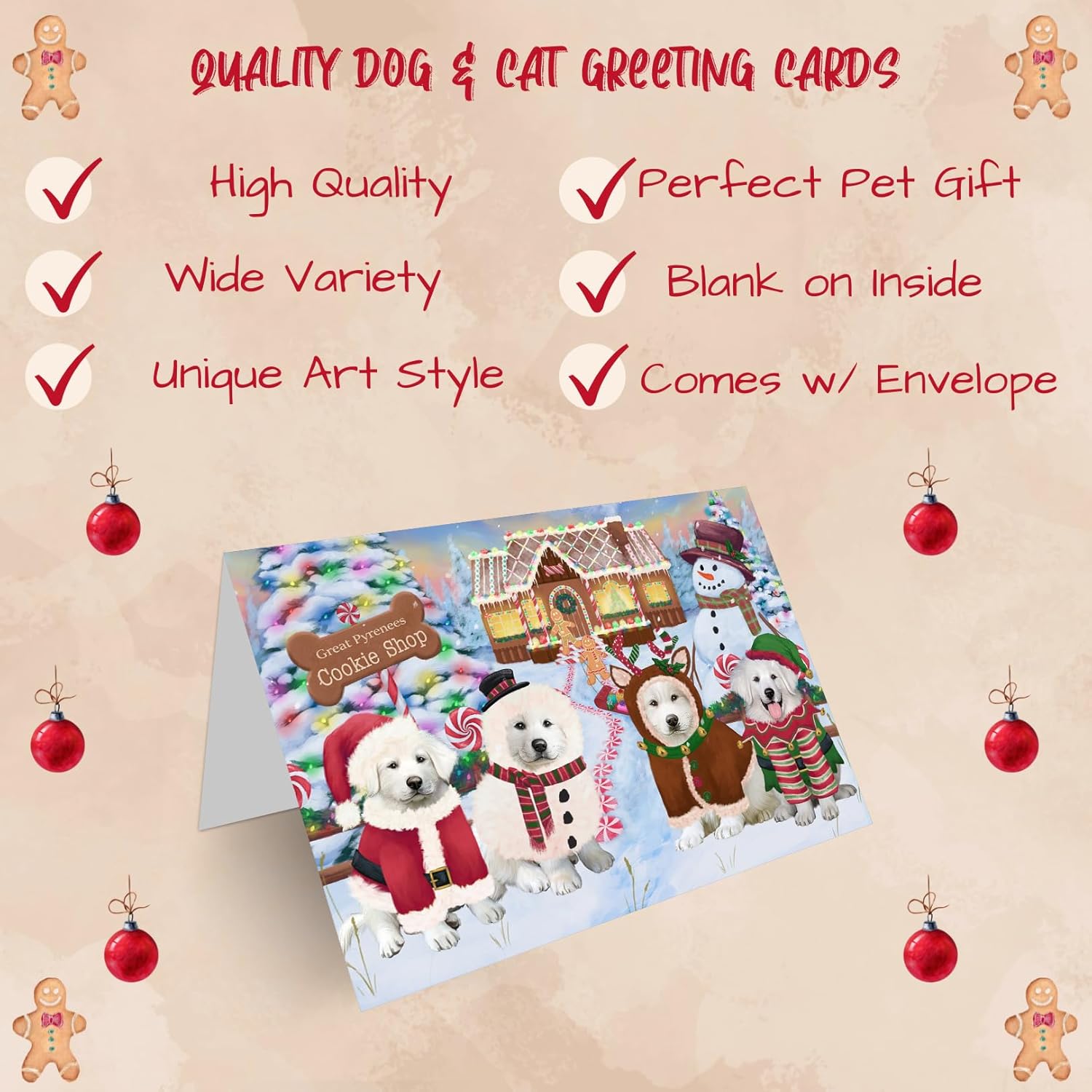 Holiday Gingerbread Cookie Shop Great Pyrenees Dog Greeting Cards - Adorable Pets Invitation Cards with Envelopes - Pet Artwork Christmas Greeting Cards GCD71609 (10 Greeting Cards)