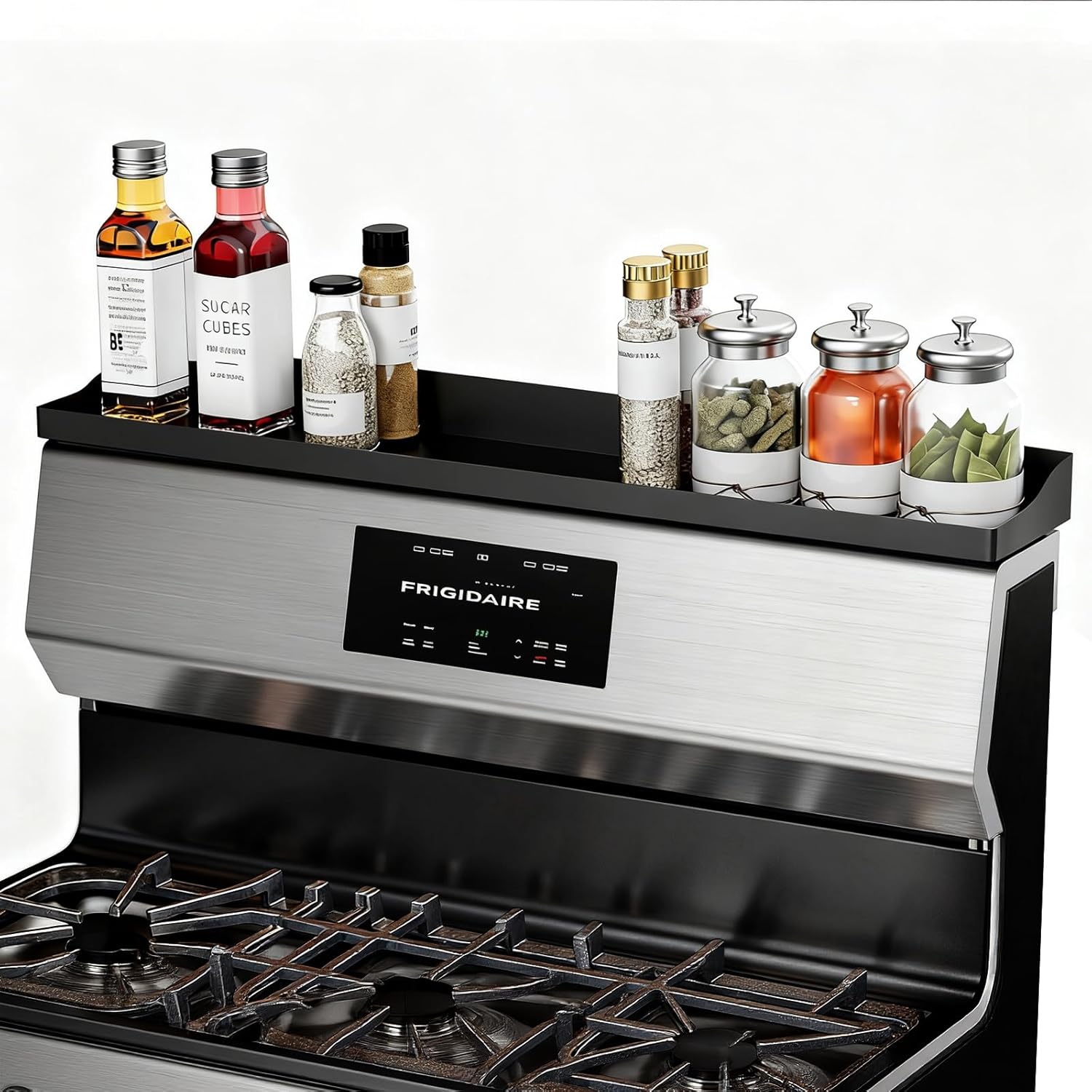 30" Magnetic Stove Top Shelf - Stainless Steel Magnetic Spice organizer for above the Over stove shelf kitchen small space solutions Black Stainless Steel