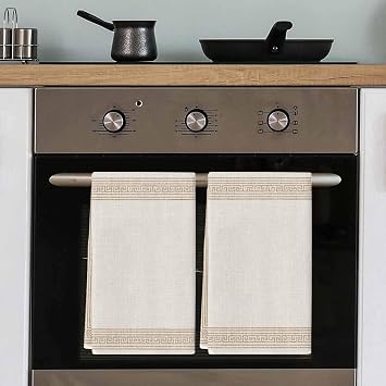 Cream Retro Greek Key Kitchen Towels Set of 3, Microfiber Dish Towels for Drying Dishes, Geometric Greece Ancient Farmhouse Rustic Absorbent Hand Towel, Quick Drying Tea Towel Set 18"x28"