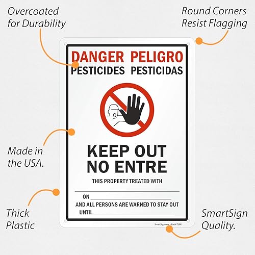 Miniatura 4 de SmartSign Cartel bilingüe "Danger - Pesticides, Keep Out No Entry"  Plástico de 10 x 14 pulgadas