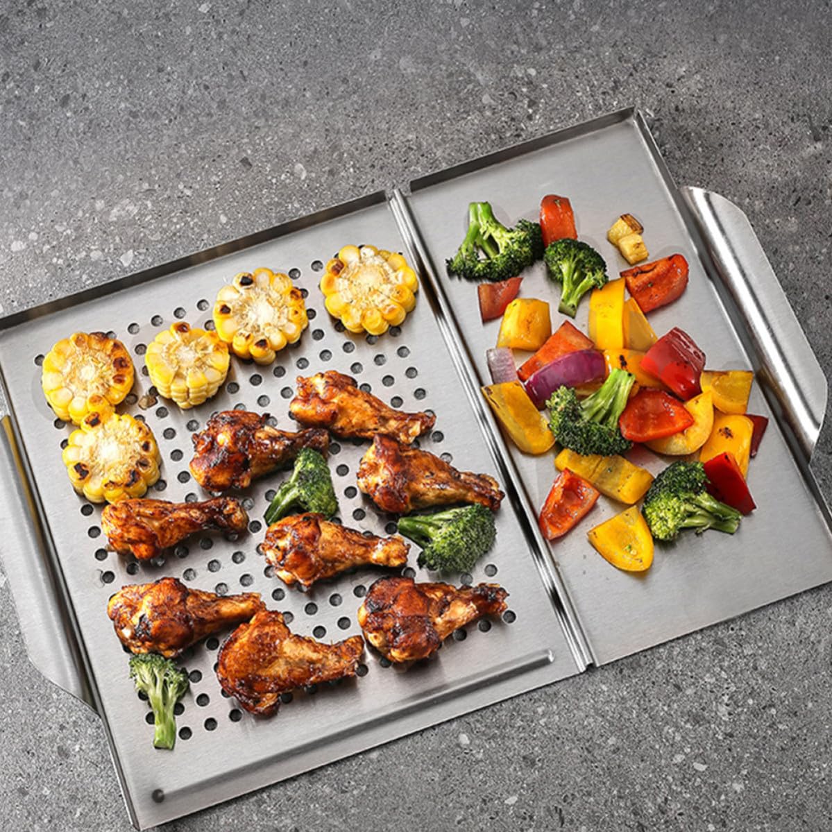 Plancha de Acero Inoxidable Cuadrada para Barbacoa | Plata, Antiadherente y Fácil de Limpiar, Uso en Restaurante Interior y Asado Exterior