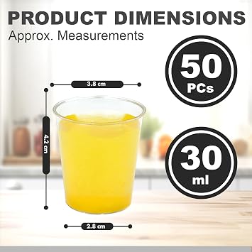 Plastic Shot Glasses Pack of 50 - Reusable & Disposable - Durable, Crystal Clear, Hard Plastic - Sample Cups Great for Chasers & Shooters - Ideal for Birthday Parties, Hen & Stag, Tasting Events