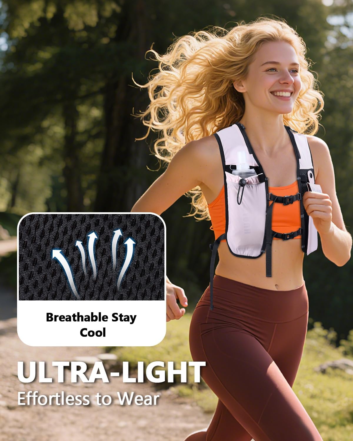 Running Hydration Vest for Women Men,Lightweight Breathable Hydration Pack with 500ml Soft Flask, Adjustable Chest Straps Reflective Backpack for Trail Running Marathon Race Jogging Cycling - Image 4