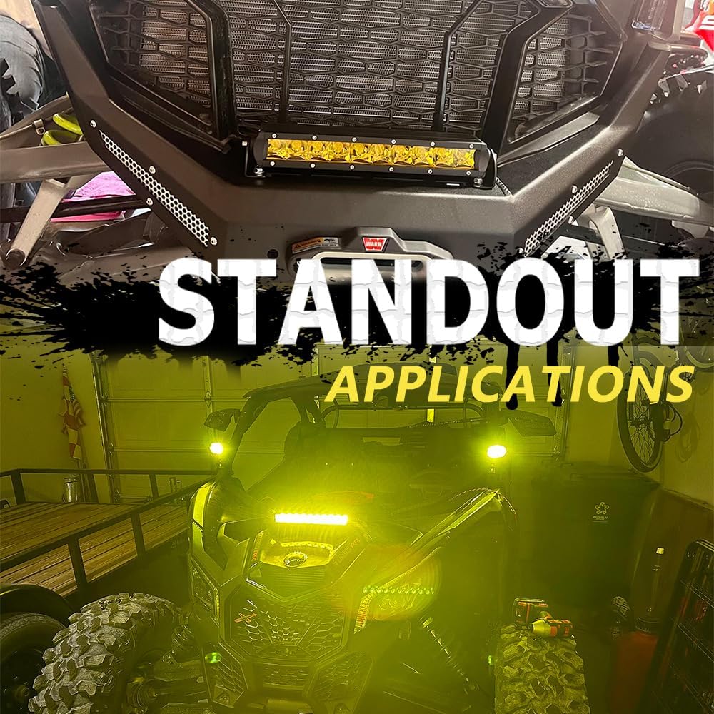 Chelhead UTV Led Light Bar, 11 Inch Single Row Yellow Spot Led Off Road Driving Lights Compatible with RZR XP Turbo, Can Am Maverick X3, Yamaha, Tractor for Hood, Bumper, Grille Lights