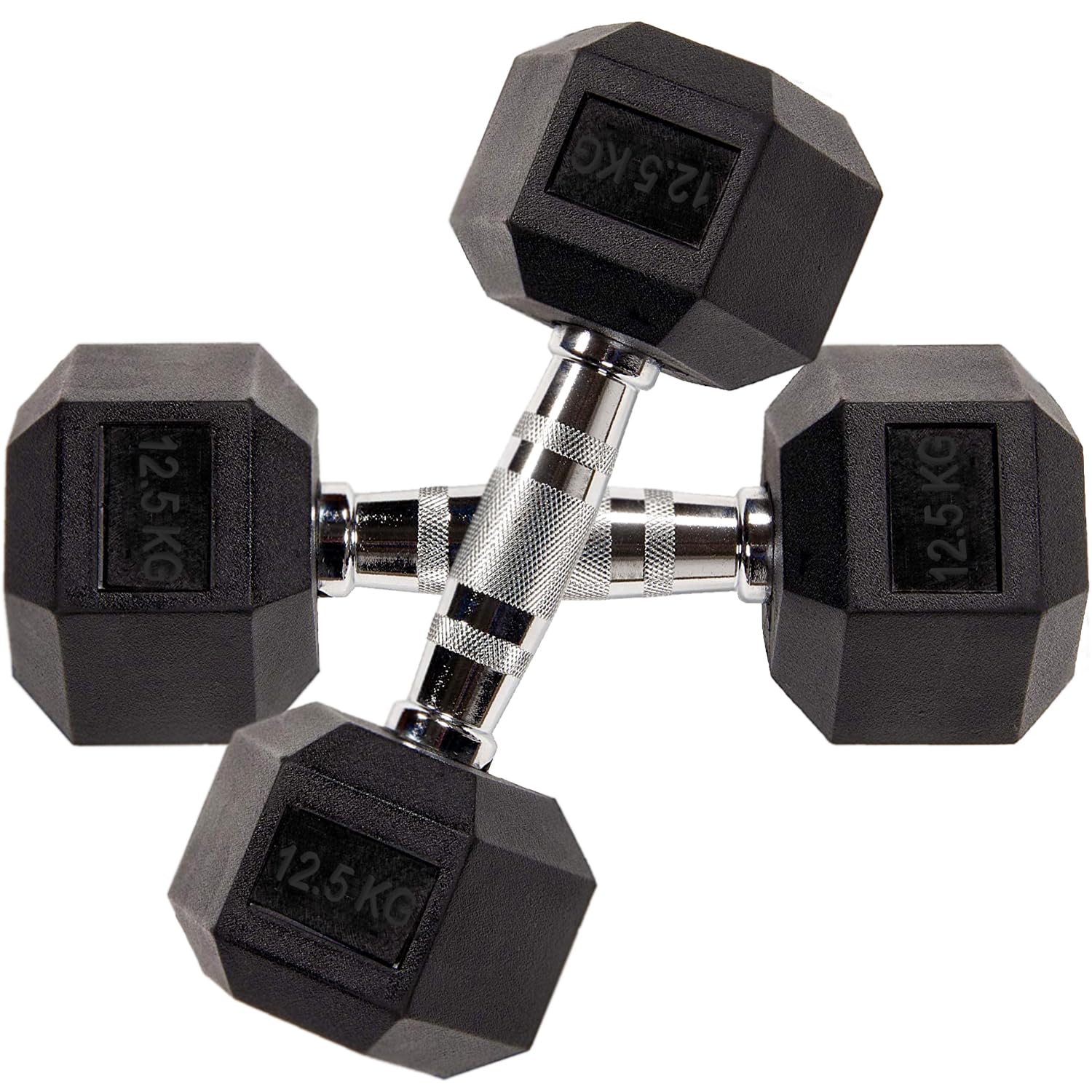 Hex Dumbbells Pair 2.5kg to 60kg Anti-Roll Design Rubber Coated Free Weights Dumbbell Set for Home Gym Strength Training Muscle Toning & Weightlifting