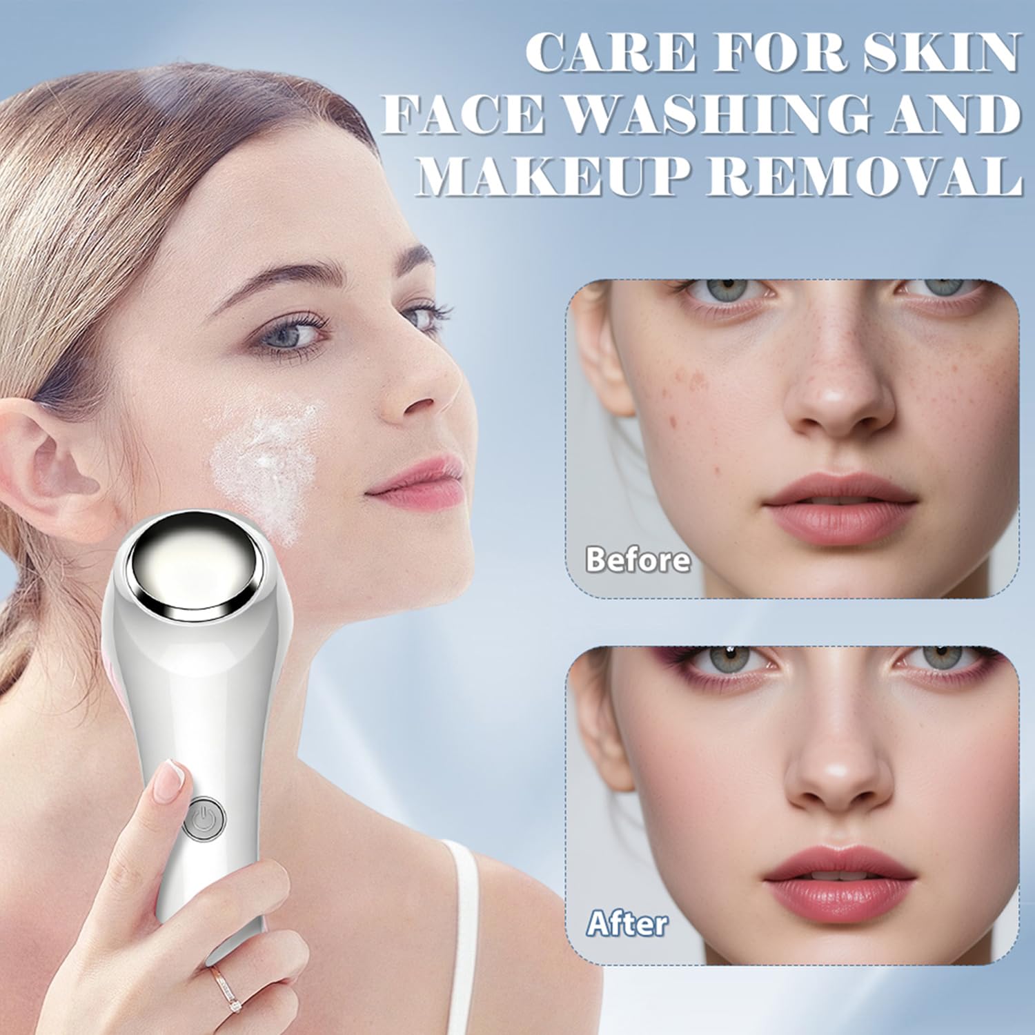 Cepillo eléctrico de limpieza facial, 3 en 1, cepillo eléctrico con 4 cabezales de cepillo, masajeador facial EMS con calefacción, limpieza facial impermeable, limpieza facial profunda 360°