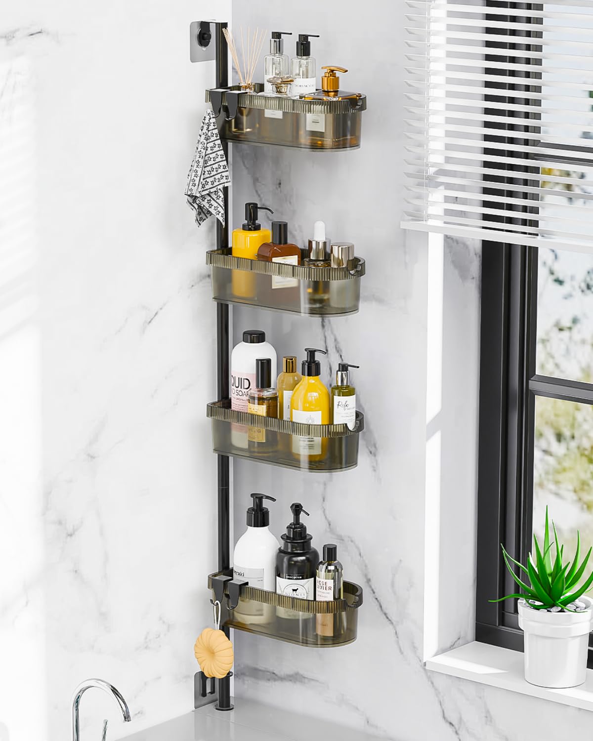 Meuble Salle De Bain Étagère Salle De Bain Télescopique QIUFEN - 4 Paniers Sans Perçage Réglable 73-302cm Rangement Et Organisation De La Salle De Bain Meuble Salle De Bain Étagère Salle De Bain Télescopique QIUFEN - 4 Paniers Sans Perçage Réglable 73-302cm Rangement Et Organisation De La Salle De Bain