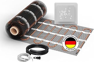 Elektrische Fußbodenheizung für Fliesen: Zweiader-Heizmatte WARMON ULTRA 200 W/m² inkl. Thermostat mit Bodensensor, Thermostat:, Mattengröße:6 m²