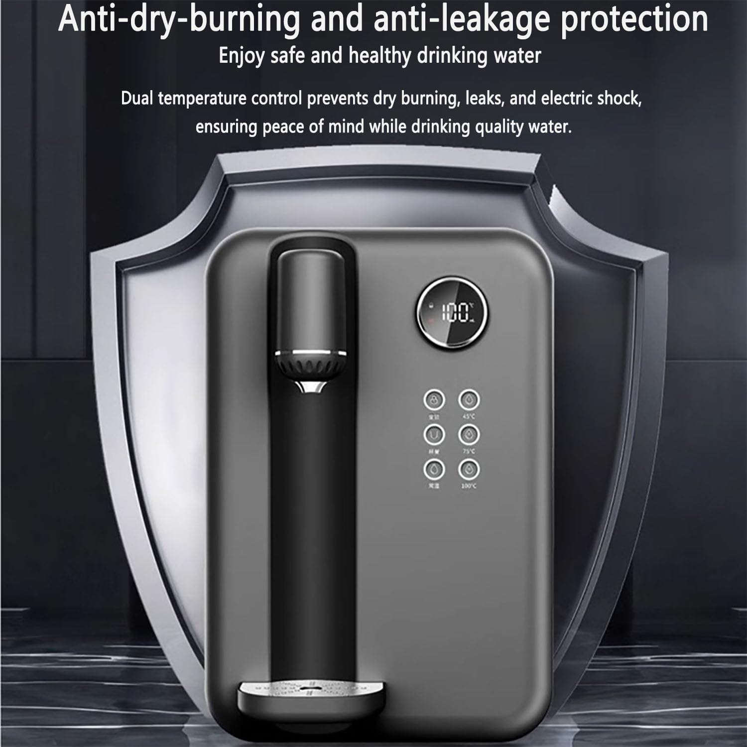 Distributore di acqua calda istantanea, macchina da parete con touchscreen e blocco di sicurezza per bambini, 5 livelli di flusso d'acqua, 4 impostazioni di temperatura per bevande calde e tè