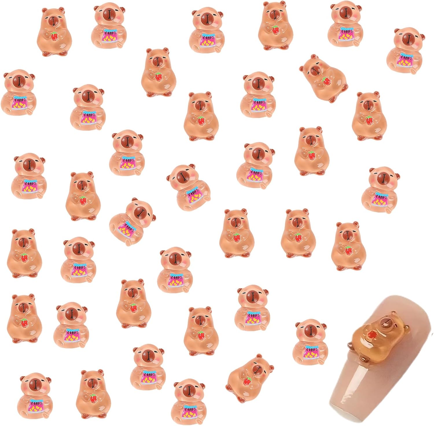 100pcs Mini Capybara, Mini Resin Capybara Suitable for Fairy Garden, Doll House, Miniature Landscape Decoration, Handicraft Making Nail Charms (0.33 * 0.43in)