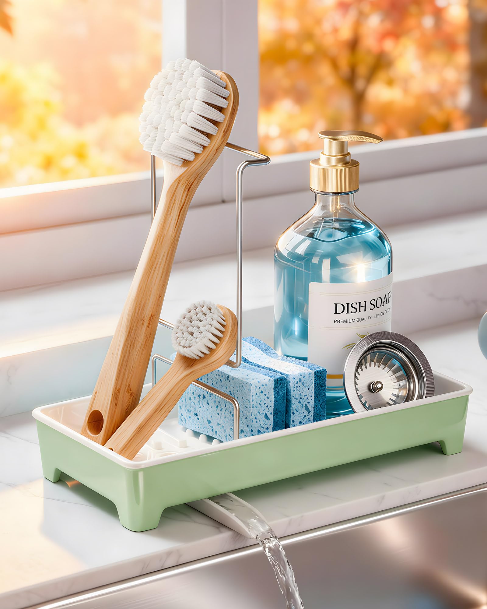 Minimalist Sink Caddy Rustproof Sponge Holder for Kitchen Sink with 304 Stainless-Steel Brush Holder Countertop Rack Organizer with