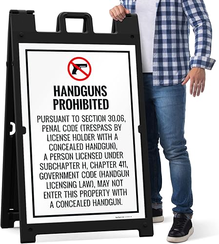 Miniatura 7 de Handguns Prohibited Pursuant To Section 3006 Penal Code Sidewalk Sign Kit 24x36 Inches With A Frame Stand Made in USA by Sigo Signs