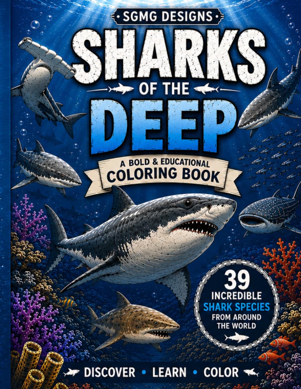Sharks of the Deep: An Educational Shark Coloring Book | Color 39 Incredible Shark Species From Around the World: Real Sharks | Real Habitats | Amazing Facts