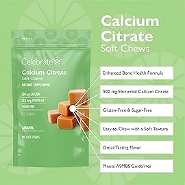 Celebrate Vitamins Bariatric 500mg Calcium Citrate Soft Chews with 500 IU Vitamin D3 - Essential for Gastric Bypass Patients & Bone Health - Sugar & Gluten Free, Caramel (90 Chews)
