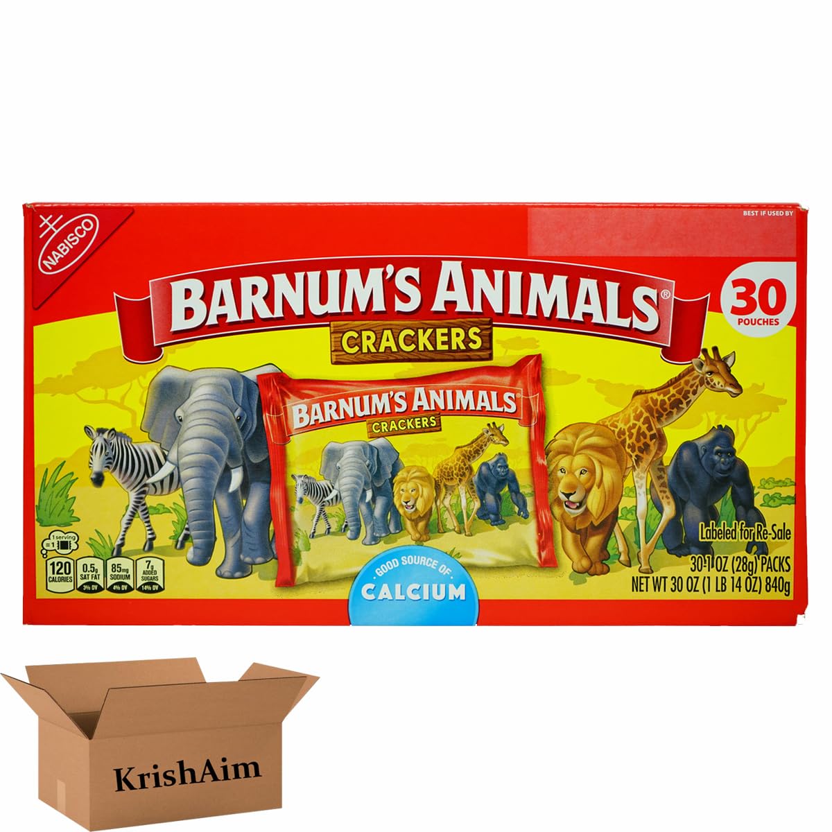 Barnums Animals Crackers, Good Source of Calcium, 30 Pouches, 30 oz