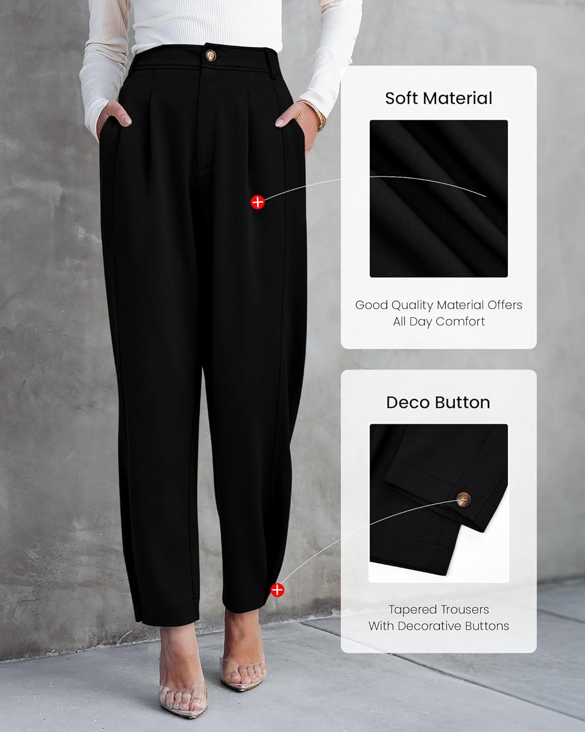 BTFBM Women's Pants Spring Fall 2026 Casual Loose Pleated Trousers Tapered Slacks Pockets Dressy Business Work Outfits