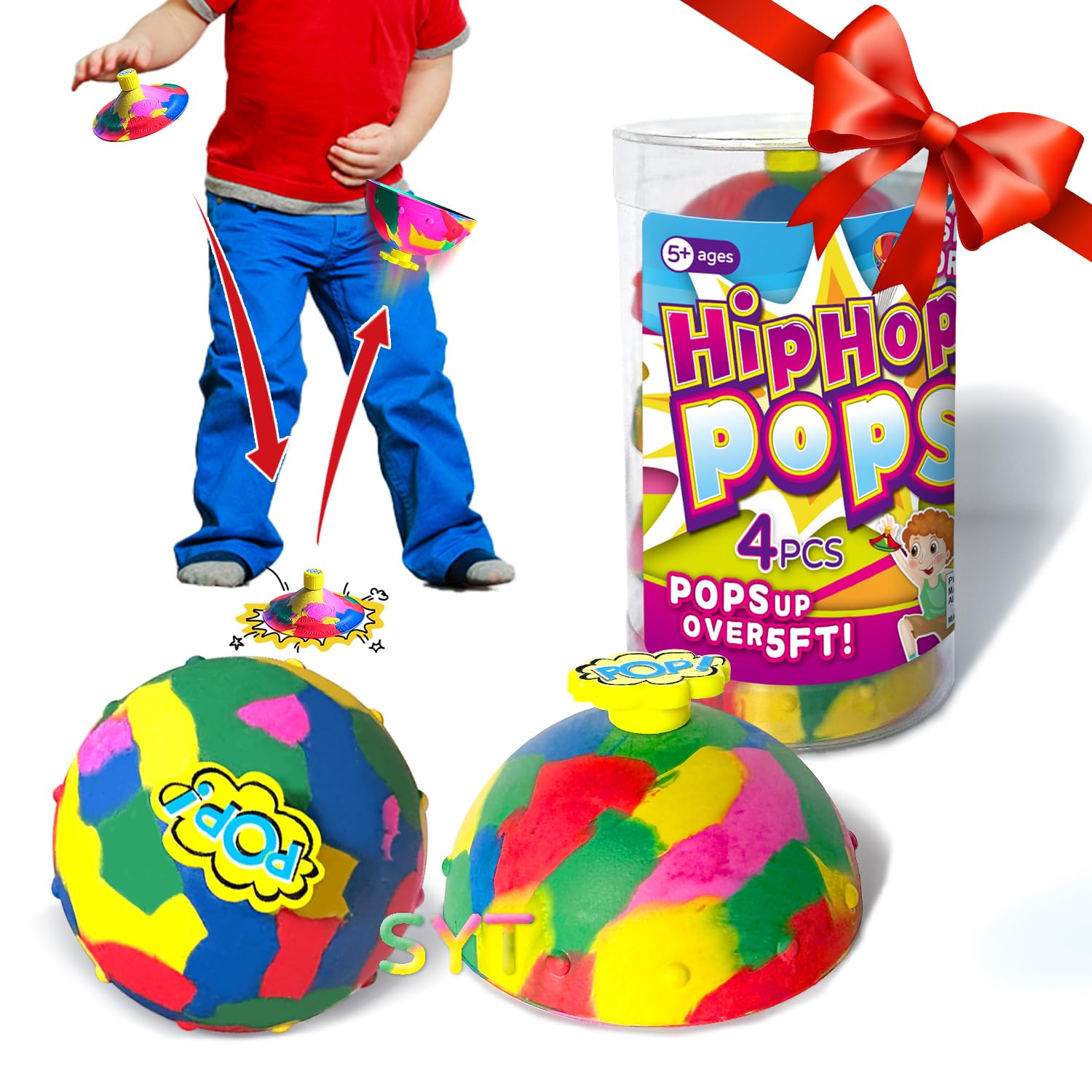 Jumping Bounce Ball for Kid,Ball That flattens and pops up Toy Suitable Doggy disc Magic Flying Saucer Bounce Popper Toy（4 Piece）