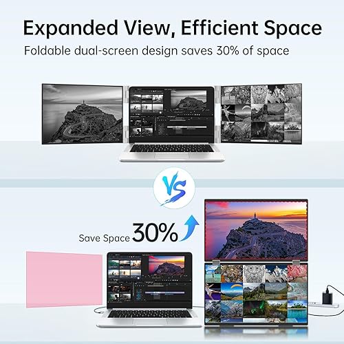 Miniatura 2 de InnoView Monitor portátil dual FHD de 15.6 pulgadas  Diseño plegable y apilable todo en uno  Ajuste de pantalla de 315 y soporte de 180  Monitor de