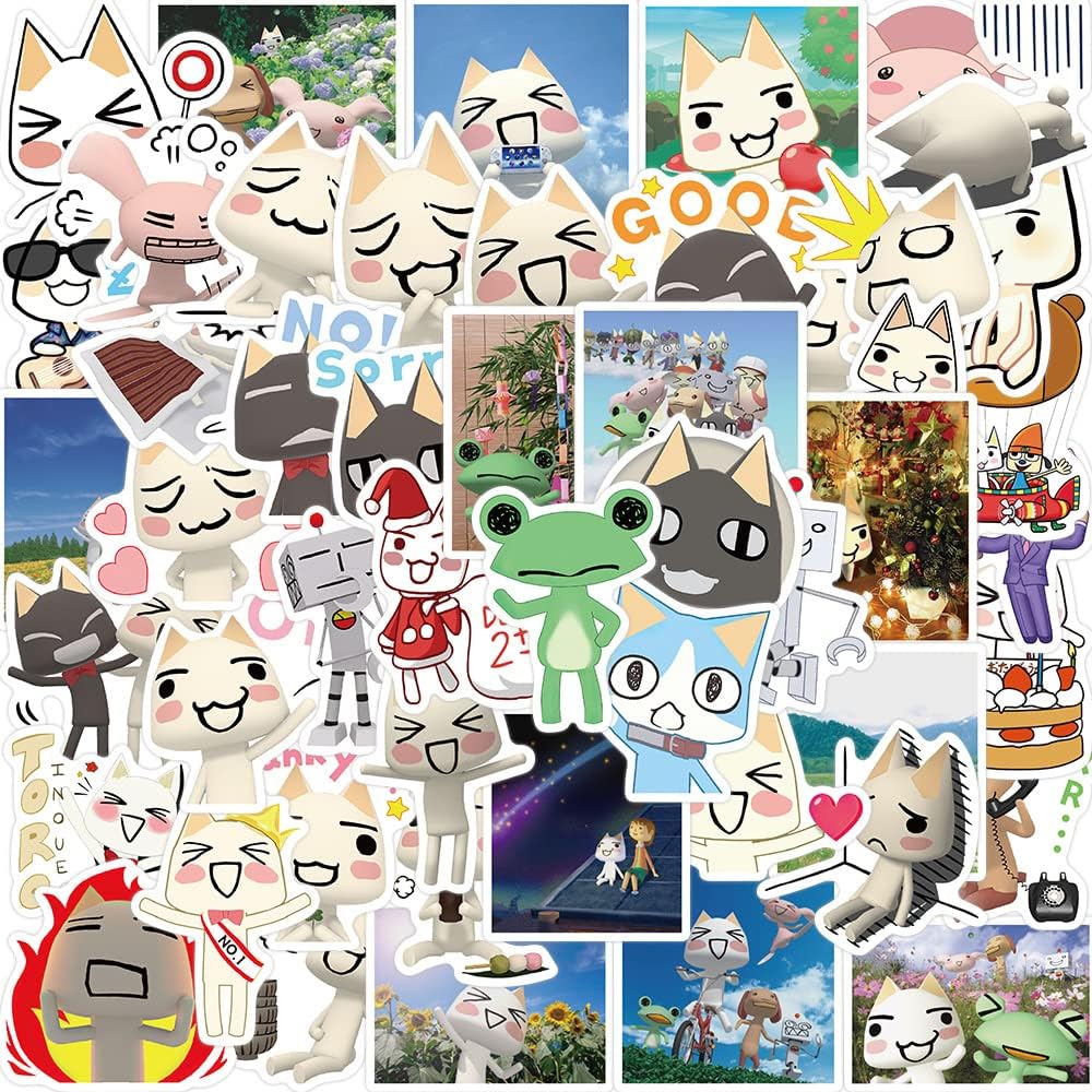 SHOWSUP50Pcs Toro Inoue Cat Kawaii Stickers Electronic Game Toy Stickers Laptop Water Bottle Bike Skateboard Luggage Computer Hydro Flask Toy Snowboard Gifts Kids Girls Teens(Toro Inoue Cat) (s-5)