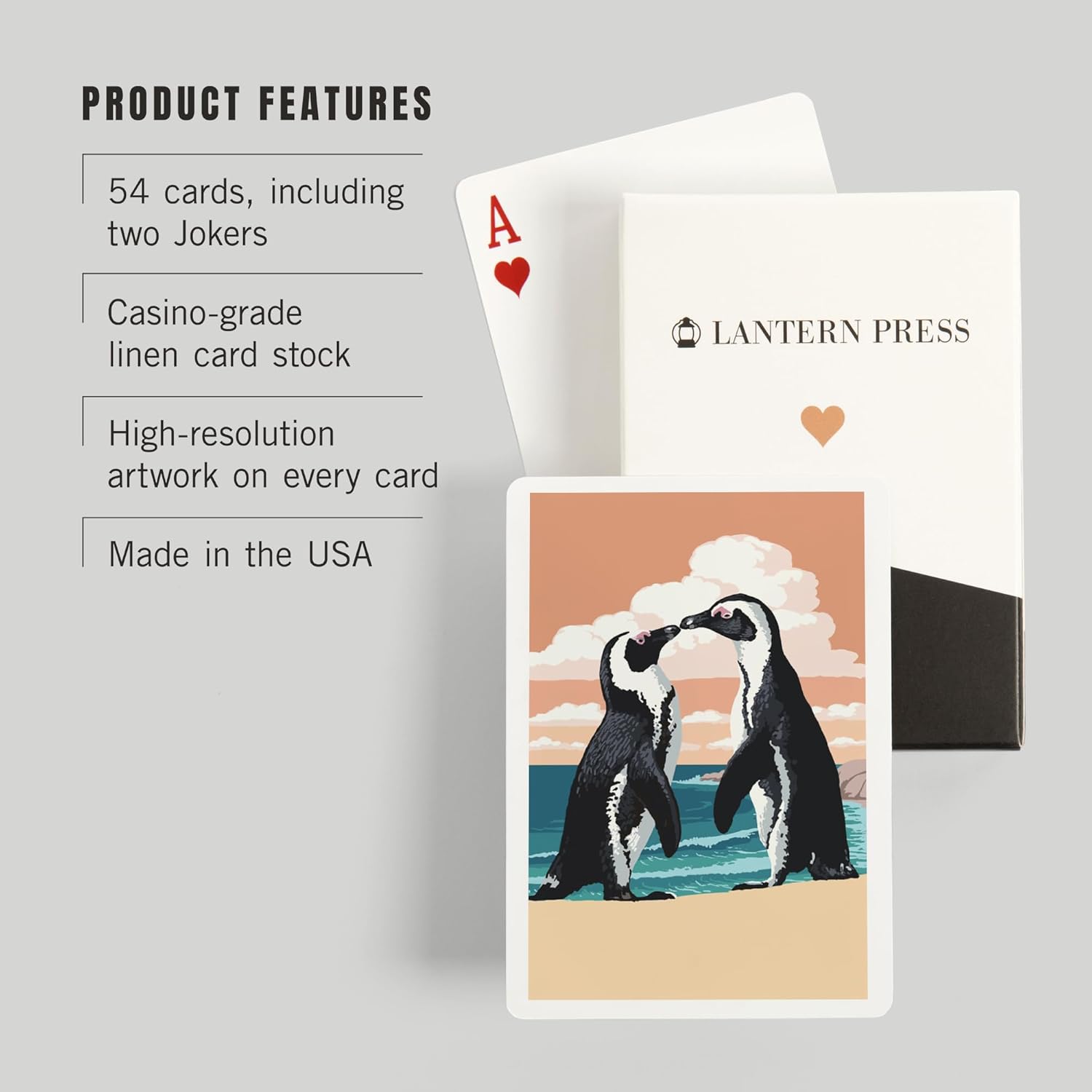 Lantern Press Black-Footed Penguins Kissing, 52 Playing Cards for Adults, Poker Size Card Deck