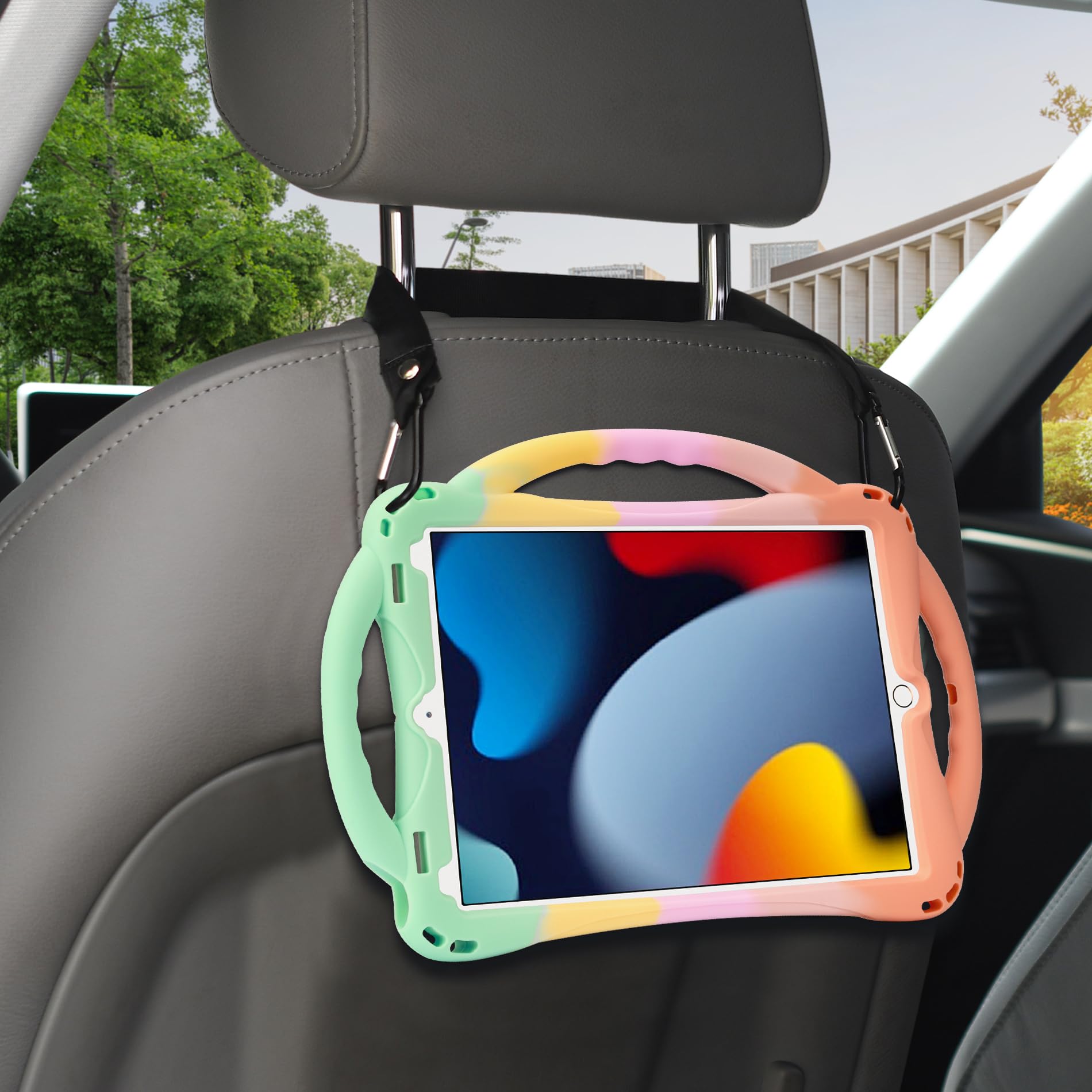 DMaos Custodia per Bambini per iPad 9a 8a 7a Generazione da 10,2, Custodia per Borsa da Trasporto con Tracolla, Supporto con Impugnatura 360 180, Resistente a 3 Strati - Nero