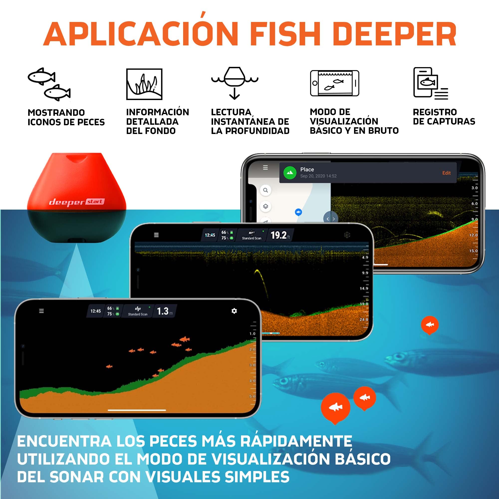 Deeper Start Sonda de Pesca Portátil con WiFi Detector Radar de Peces