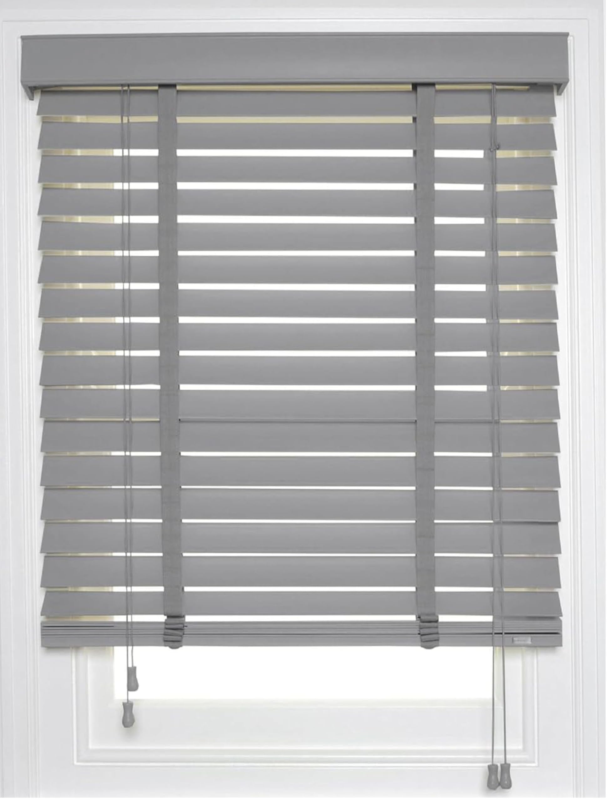 Venetian Faux Wood Blind wooden Venetian Blinds With Tape 50mm Slats TRIMMABLE Fauxwood Grey with Contrast Tape (135W x 150L cm)