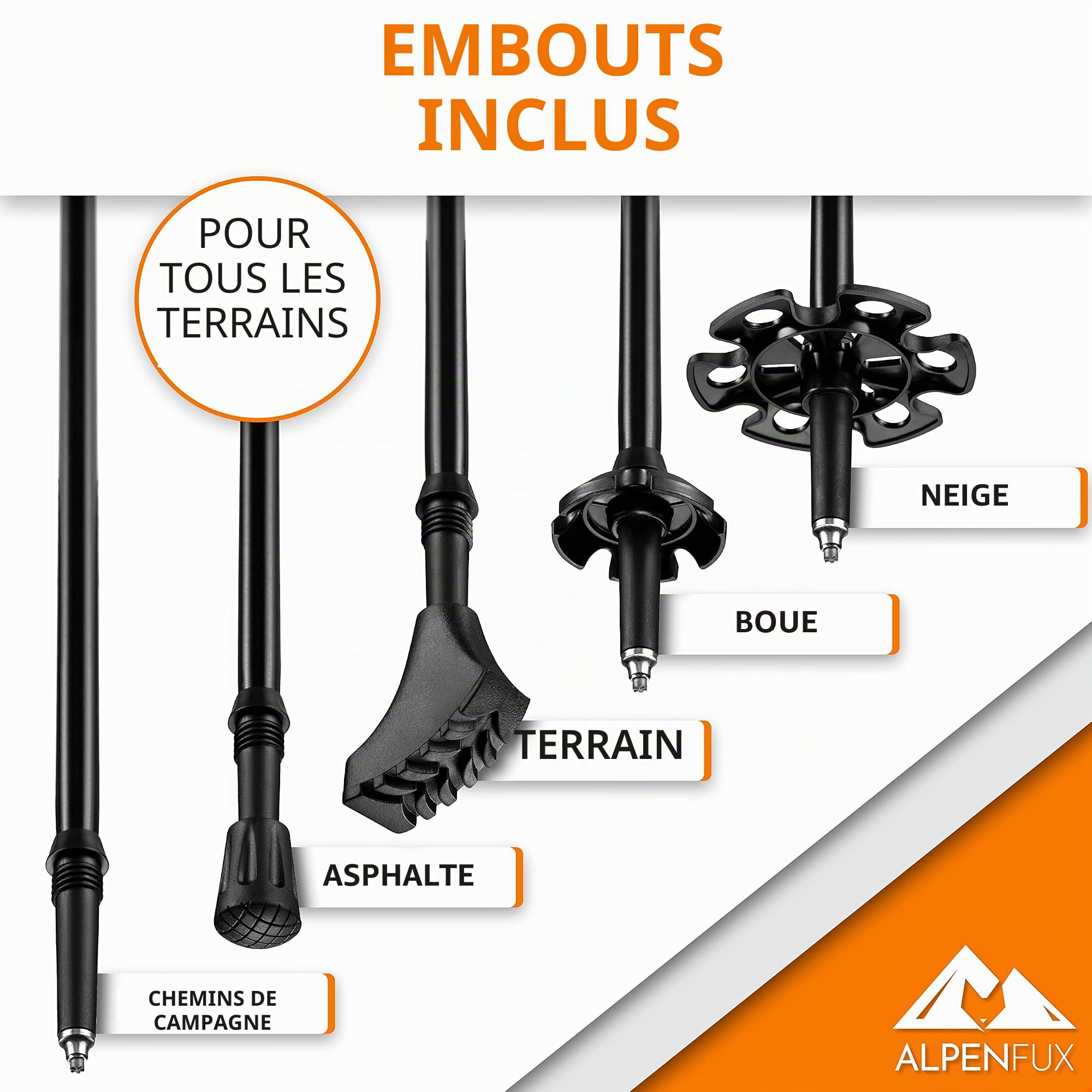 ALPENFUX® Bâtons de randonnée télescopiques de qualité supérieure - Bâtons de marche nordique - Léger et réglable - Avec poignée en liège - Pour homme et femme