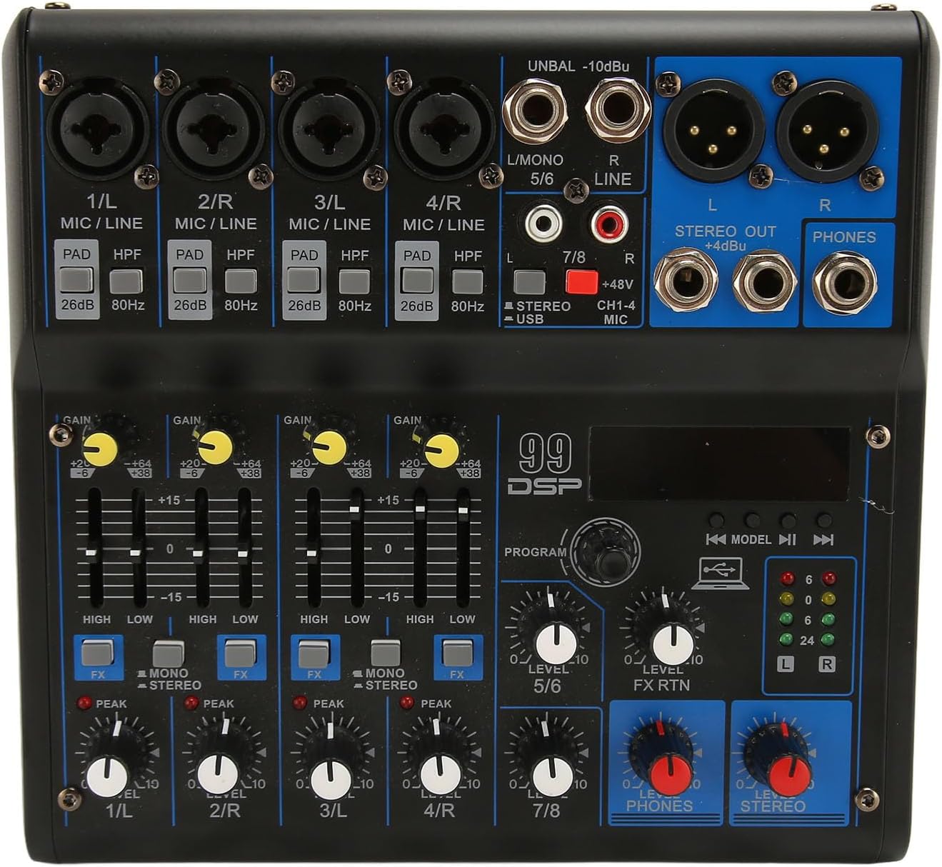 Professional Audio Mixer, 8 Channel Digital USB Bluetooth MP3 Computer Audio Mixer Sound Board Console, 99 DSP Effects, for Recording, Live Streaming, Podcasting (US Plug)