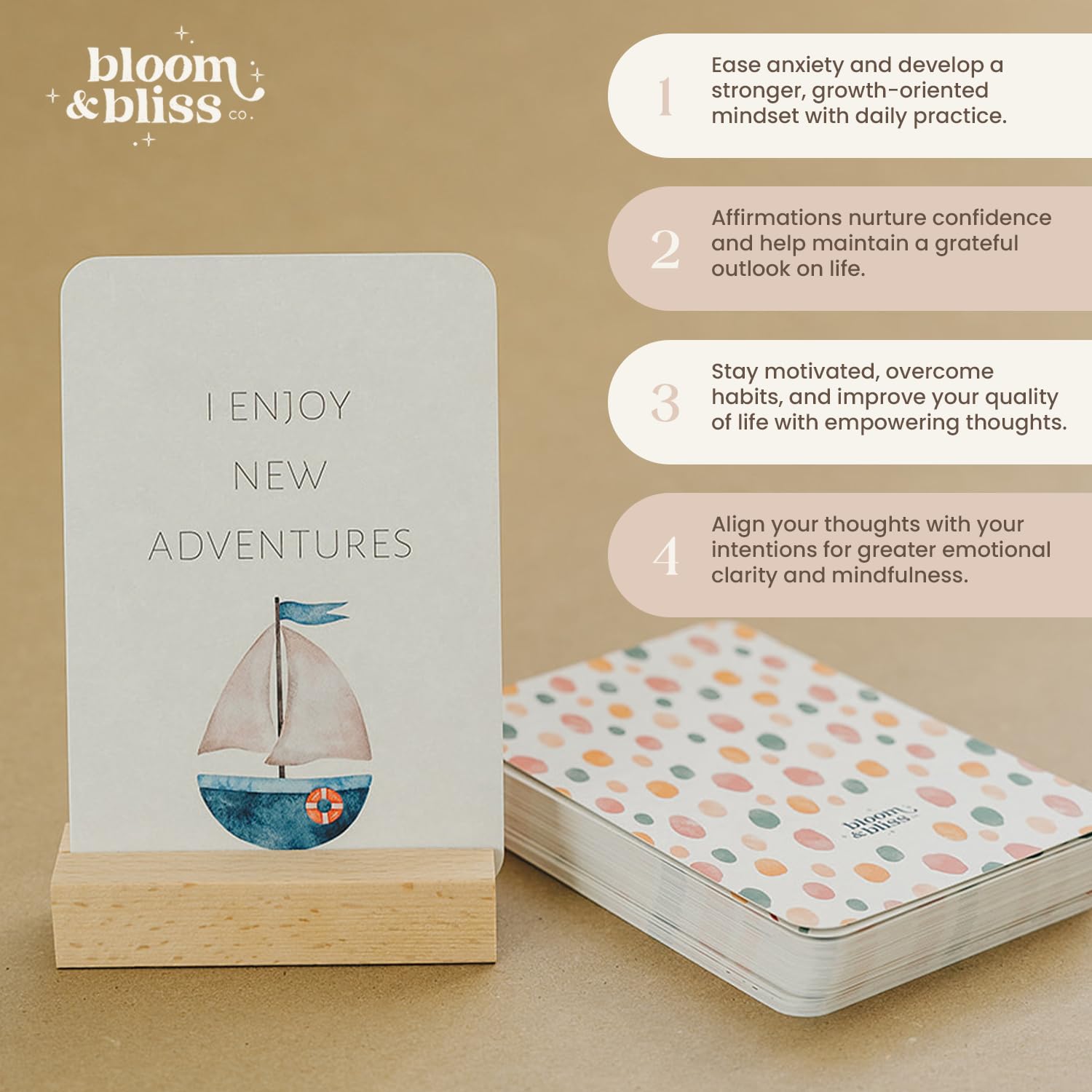 Generic- Tarjetas de afirmaciones positivas para niños: 50 Tarjetas Inspiradoras diarias de Bloom and Bliss para Aumentar la Confianza, la atención Plena y la gratitud, Soporte de exhibición