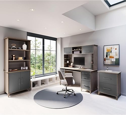 Miniatura 6 de Realspace Koru - Carcasa de 60 pulgadas de ancho para escritorios de computadora Koru en forma de L o rectos, pizarra de dos tonos/roble gris