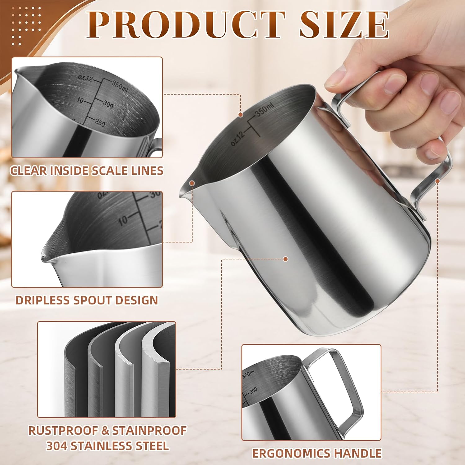 4 Pcs Espresso Accessories Kit with 4 oz Glass Espresso Shot Cup with Handle, 12 oz Milk Frothing Pitcher and Latte Art Pen Stainless Steel Cappuccino Accessories for Coffee Bar(With Scale)