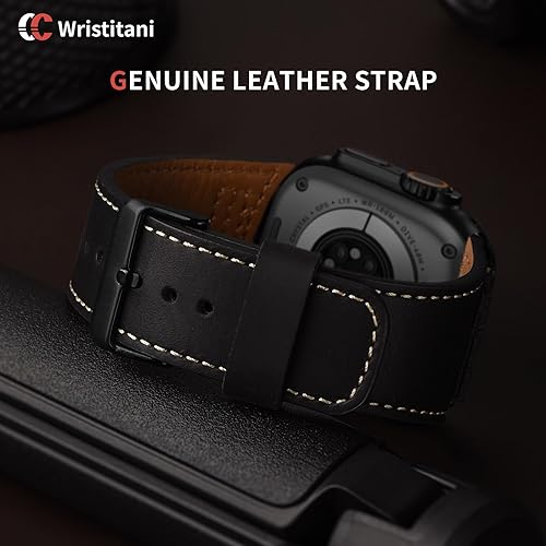 Miniatura 4 de Wristitani Leather Bands Compatible with Apple Watch Strap 49mm 46mm 45mm 44mm 42mm 41mm 40mm for Men, Top Genuine Leather Replacement Straps for