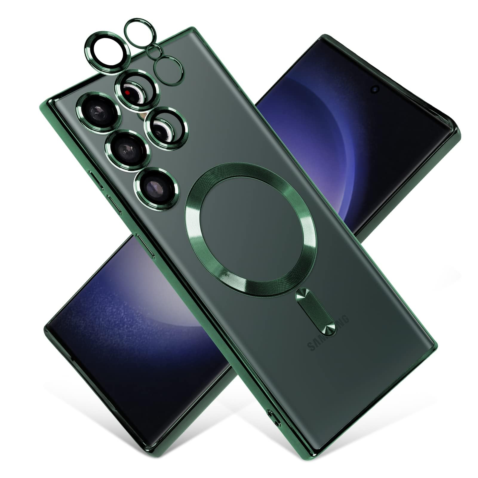 E Choice Galaxy S23 Ultra Magnetic Clear Case with Camera Lens Protector, Mag-Safe Compatible Slim Thin Transparent Phone Case Cover for Samsung Galaxy S23 Ultra 6.8 Inch (Green)