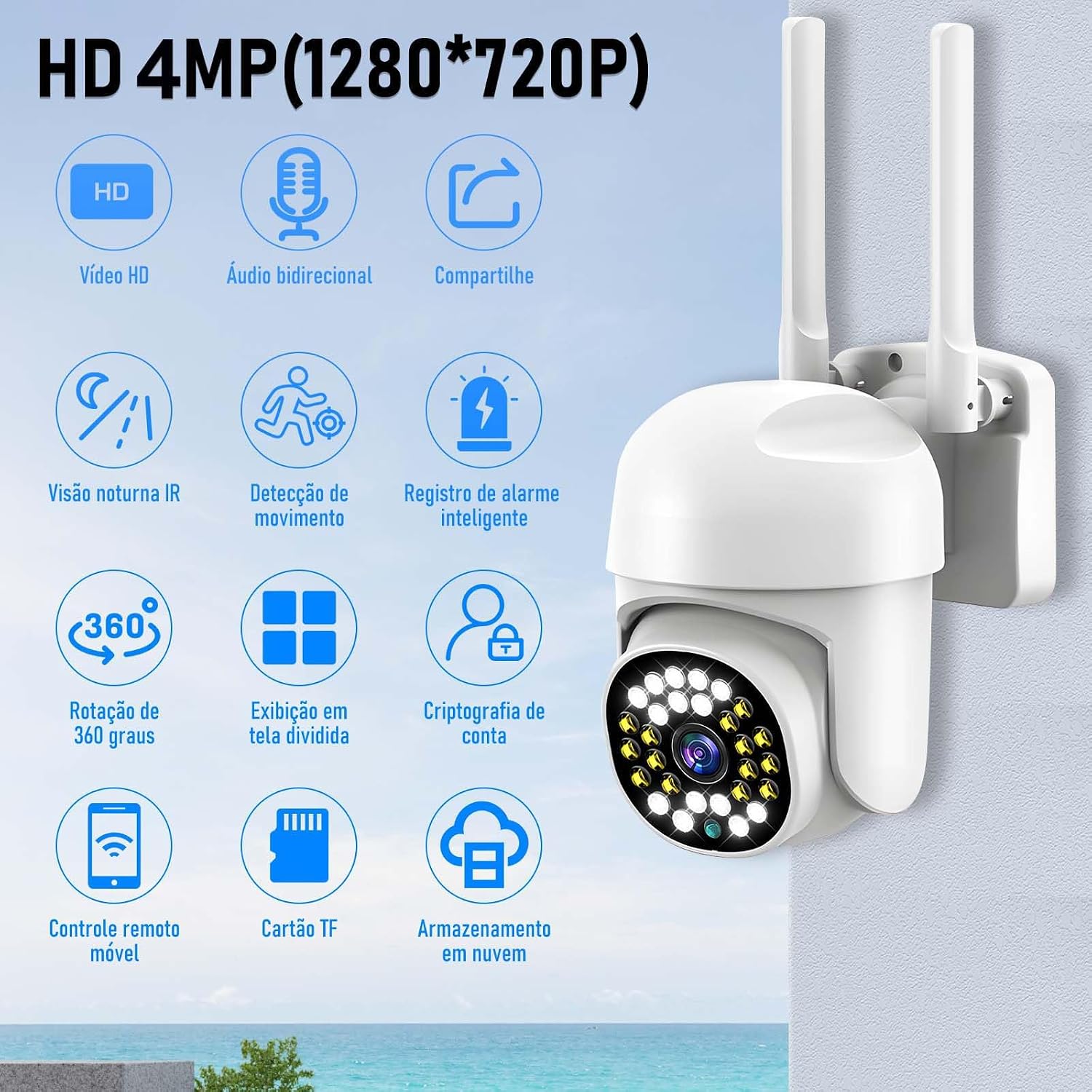 Kit 2 Câmera de Segurança wifi Externa IP Sem Fio HD 4MP, Câmera de Visão Noturna Infravermelha 5G, Dupla Lente Grande Angular, IP66 à Prova D'água e à Prova de Poeira, Chamada de Voz Bidirecional