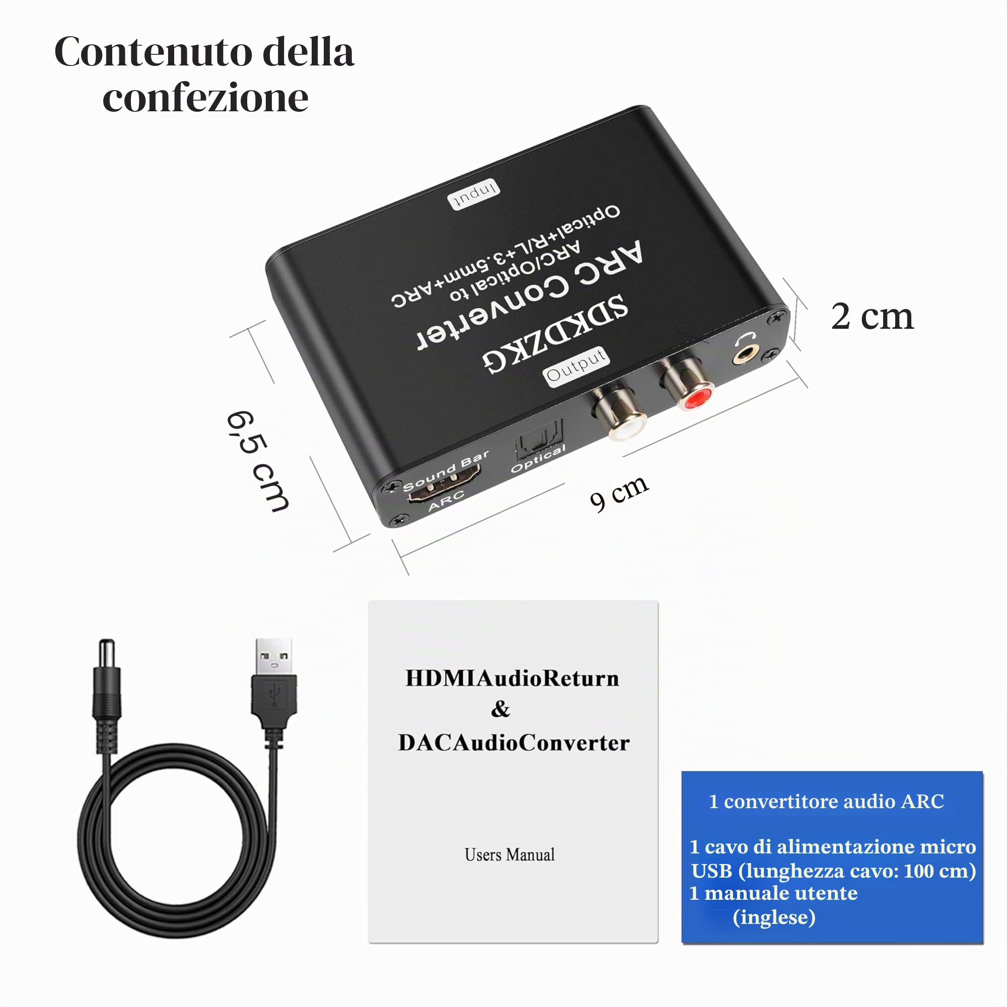 Convertitore DAC 192KHz, Adattatore estrattore audio HDMI ARC, HDMI/Digitale Ottico Toslink SPDIF a Ottico Analogico Toslink SPDIF, ARC, L/R o Jack Stereo Audio da 3,5 mm per Amplificatore TV