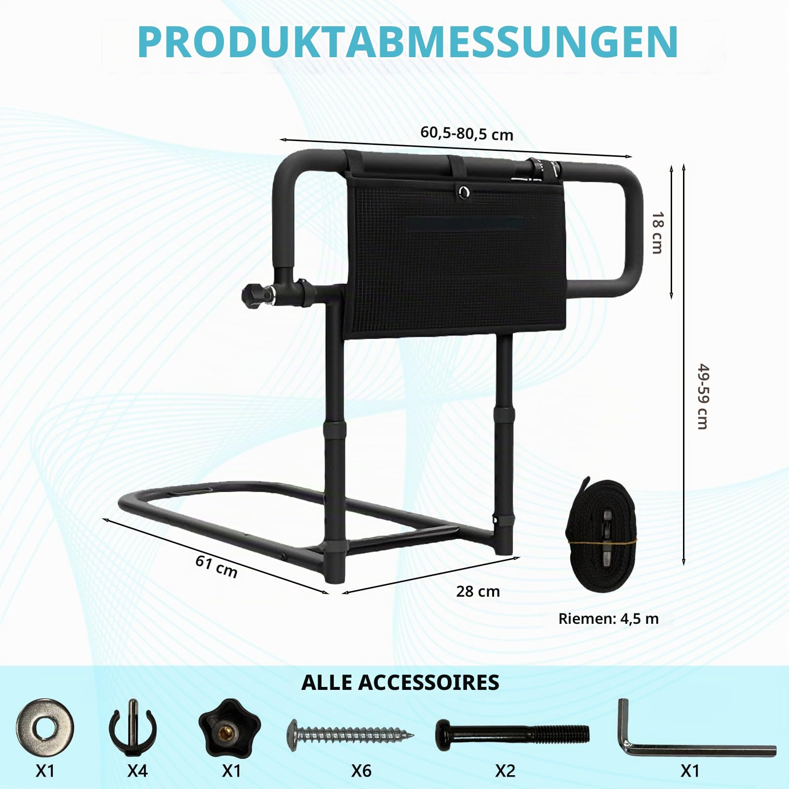 KATKLIU Bettgitter für Senioren – 60.5~80.5cm Langes Faltbares Bettgeländer mit Höhenverstellung – Sicherheitsstütze für Pflege, Genesung, Senioren, Einstiegs- und Aufstehhilfe