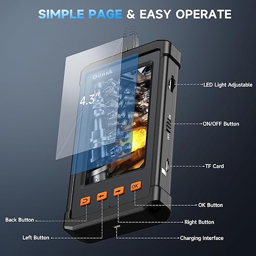 Miniatura 6 de Cámara endoscopio de doble lente Oiiwak de 0315in pantalla IPS de 43 pulgadas cámara de inspección de boroscopio HD 1080P cámara de drenaje de