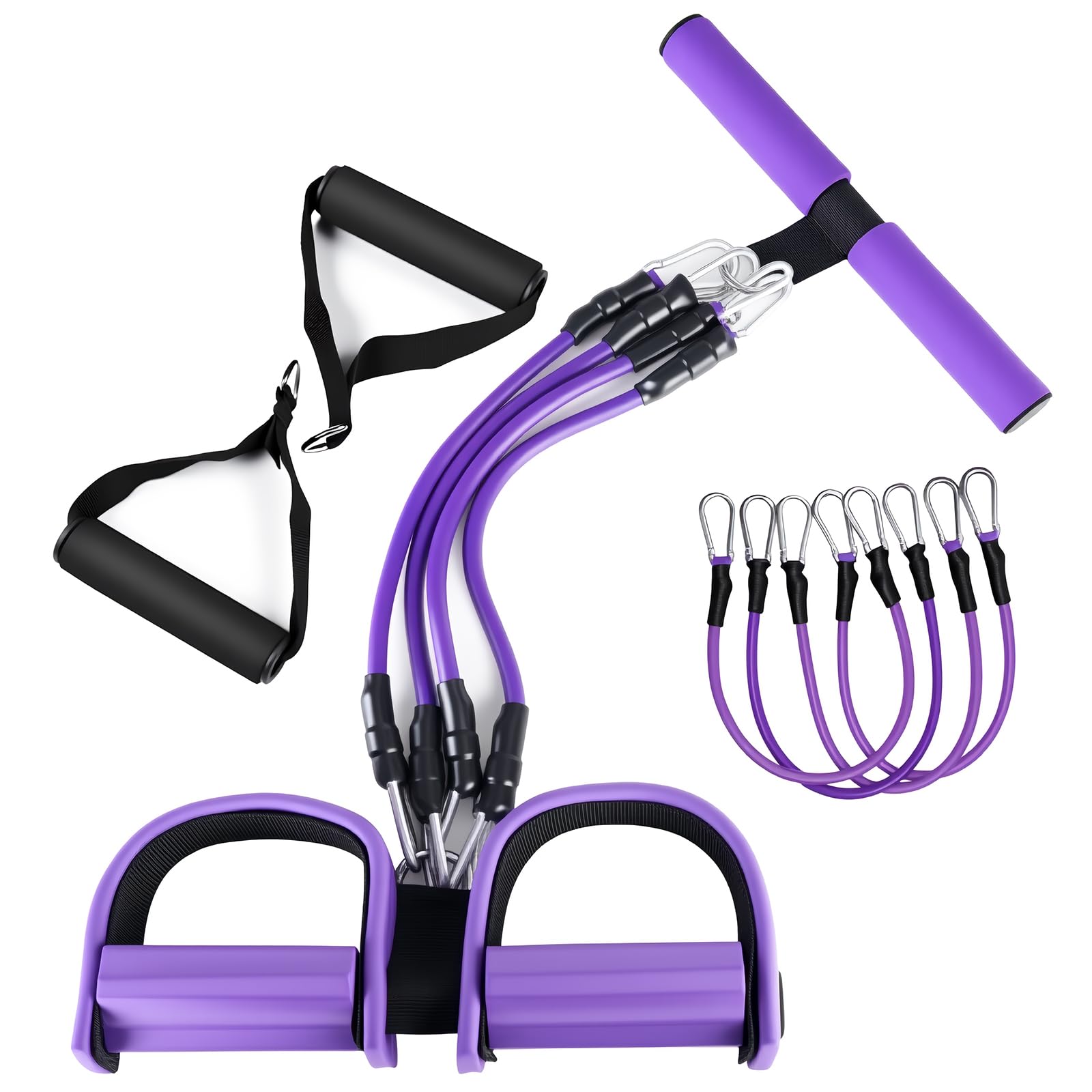 Upgrade 4-Tube Pedal Ankle Puller Resistance Bands with Two Extra Handles Pedal Puller Resistance Band with Handle for