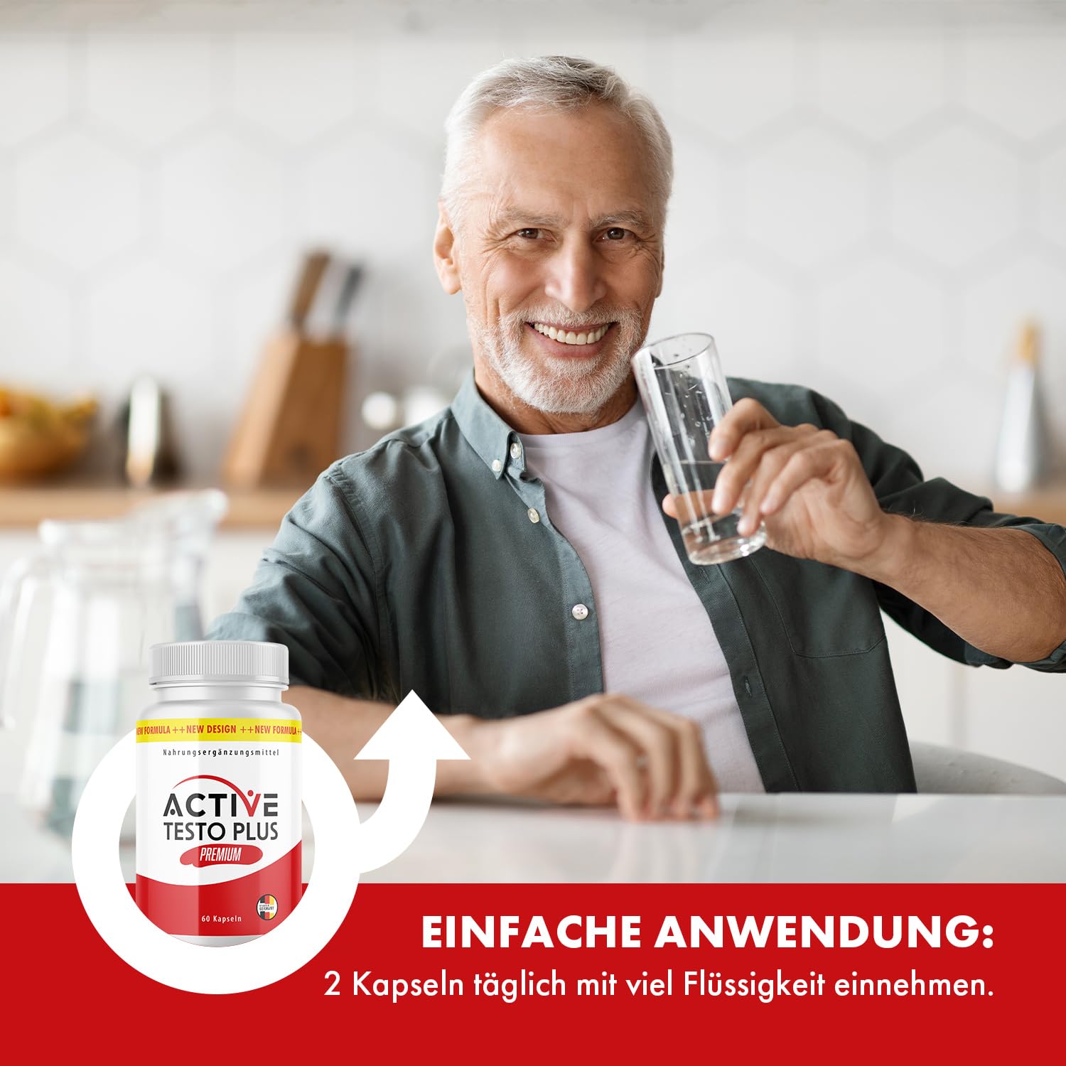 Active Testo Plus Premium Kapseln | Kraft für den aktiven Mann | Einfache Anwendung | Inhalt 60 Kapseln