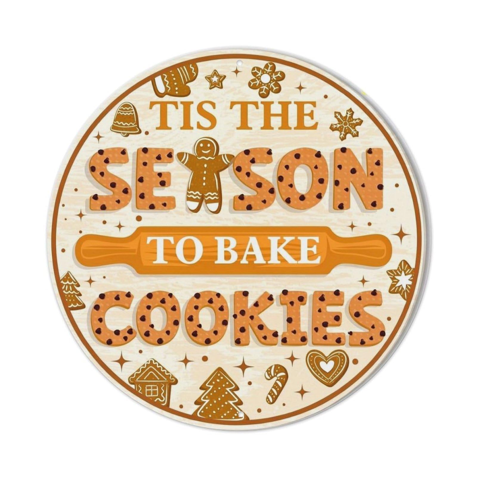Tis The Season To Bake Cookies Round Metal Tin Sign Vintage Wall Decor, Bar Garage Cafe Kitchen Home Wall Art Poster 8x8inches