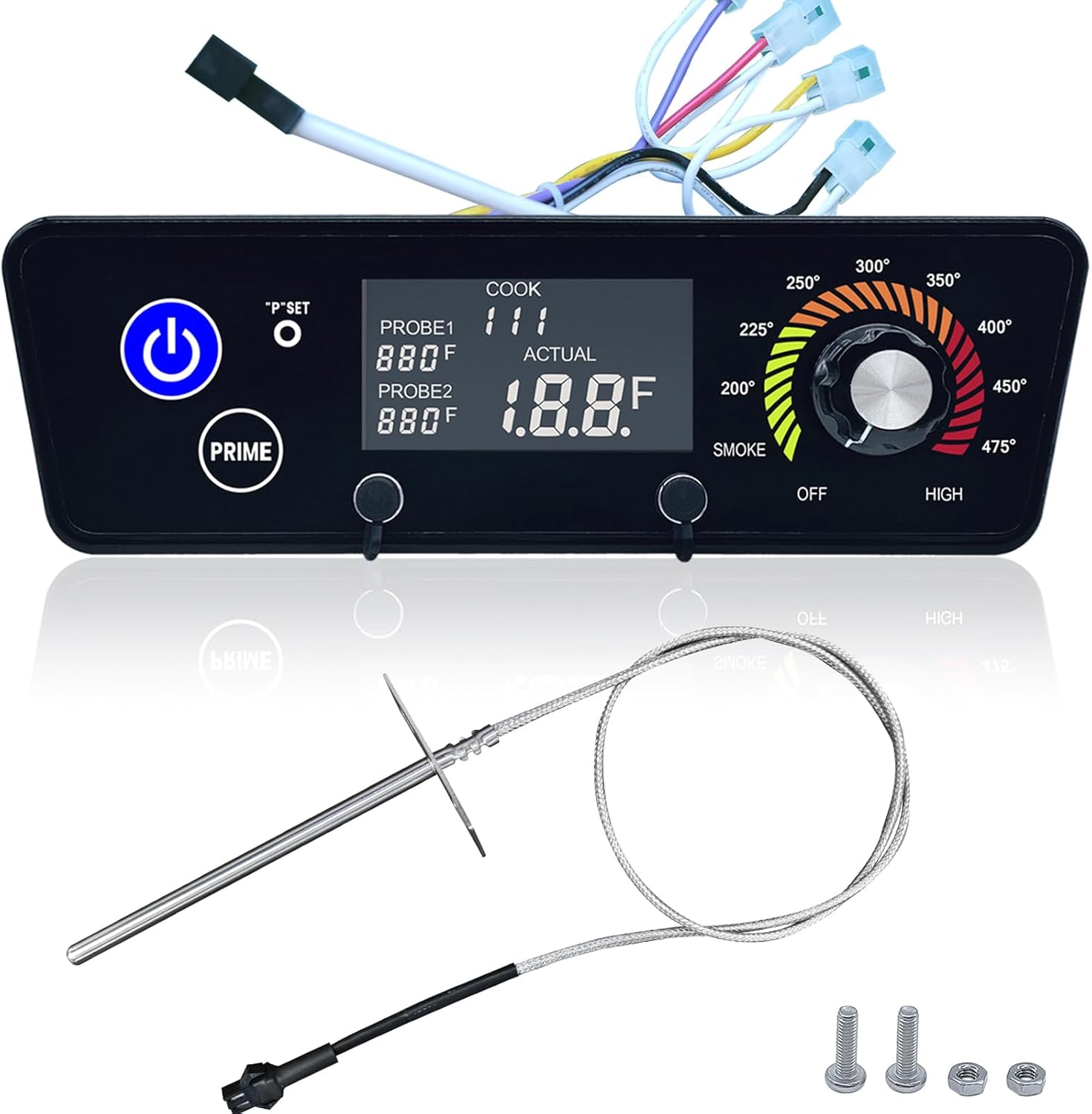 Trapezoid Upgraded Digital Thermostat Control Board (AC03P7) Replacement for Pit Boss P7-340/P7-540/P7-700/Austin XL P7-1000/440FB1 Wood Pellet Grills Matte Black with RTD Temperature Probe