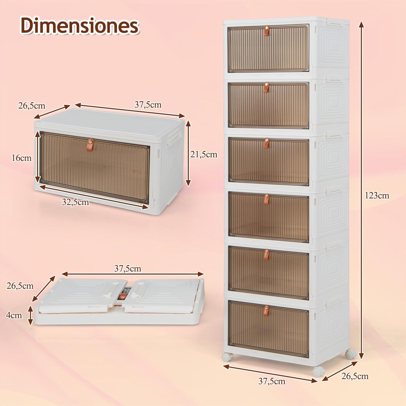 GOPLUS Caja de Zapatos Plegable, Organizador Zapatos Transparente Apilable con Tapa, Puerta Magnética y Ruedas, Zapatero Plástico Modular, para Entrada, Recibidor, Dormitorio (6 Niveles)