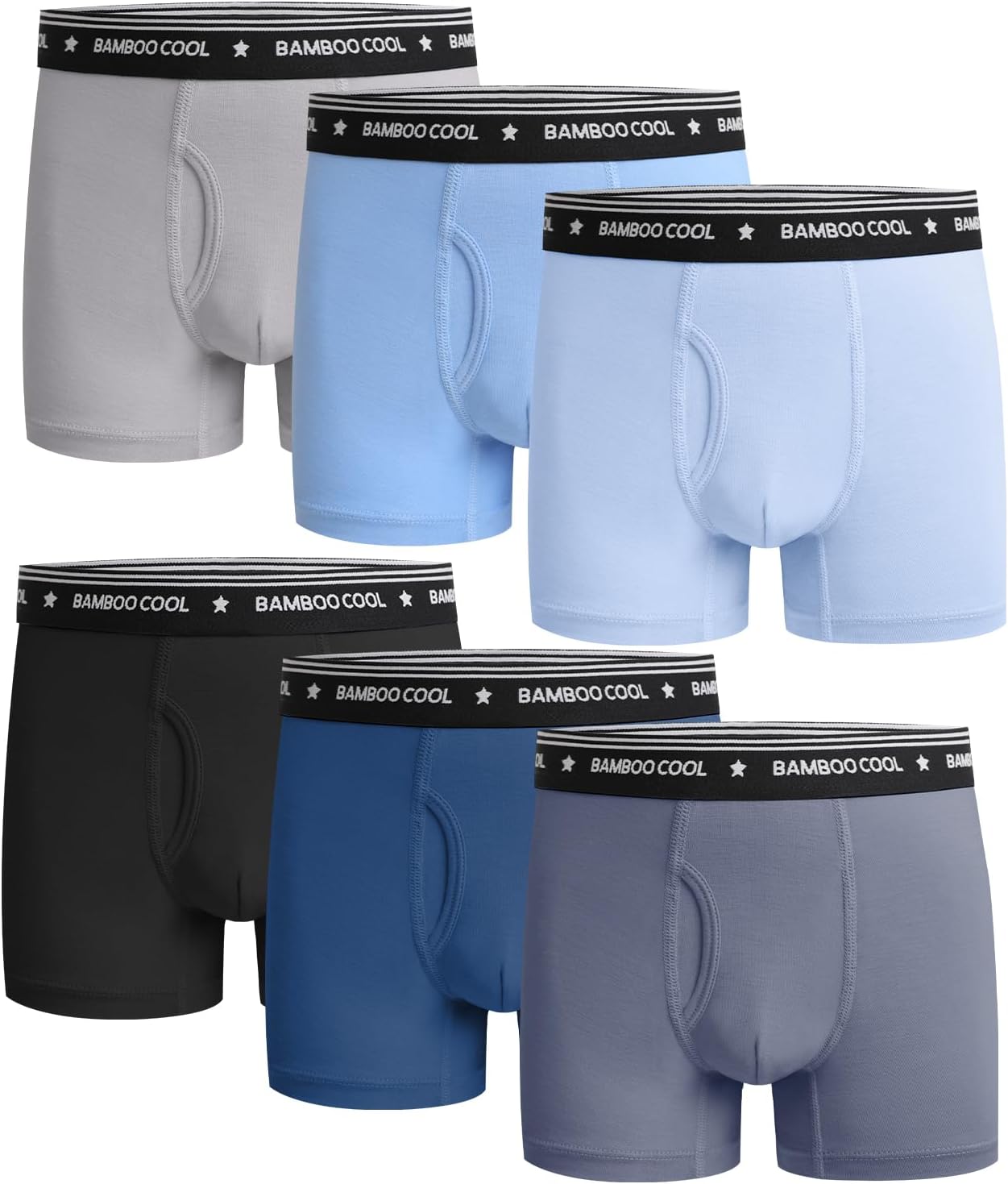 BAMBOO COOL Boys Underwear Lightweight Breathable Moisture-Wicking Boxer Briefs U-open Pouch Ultra Soft Tag Free 6-Pack