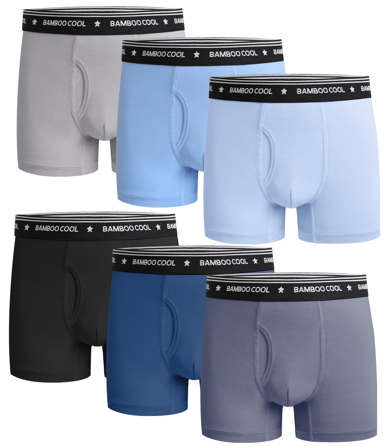 BAMBOO COOL Boys Underwear Lightweight Breathable Moisture-Wicking Boxer Briefs U-open Pouch Ultra Soft Tag Free 6-Pack