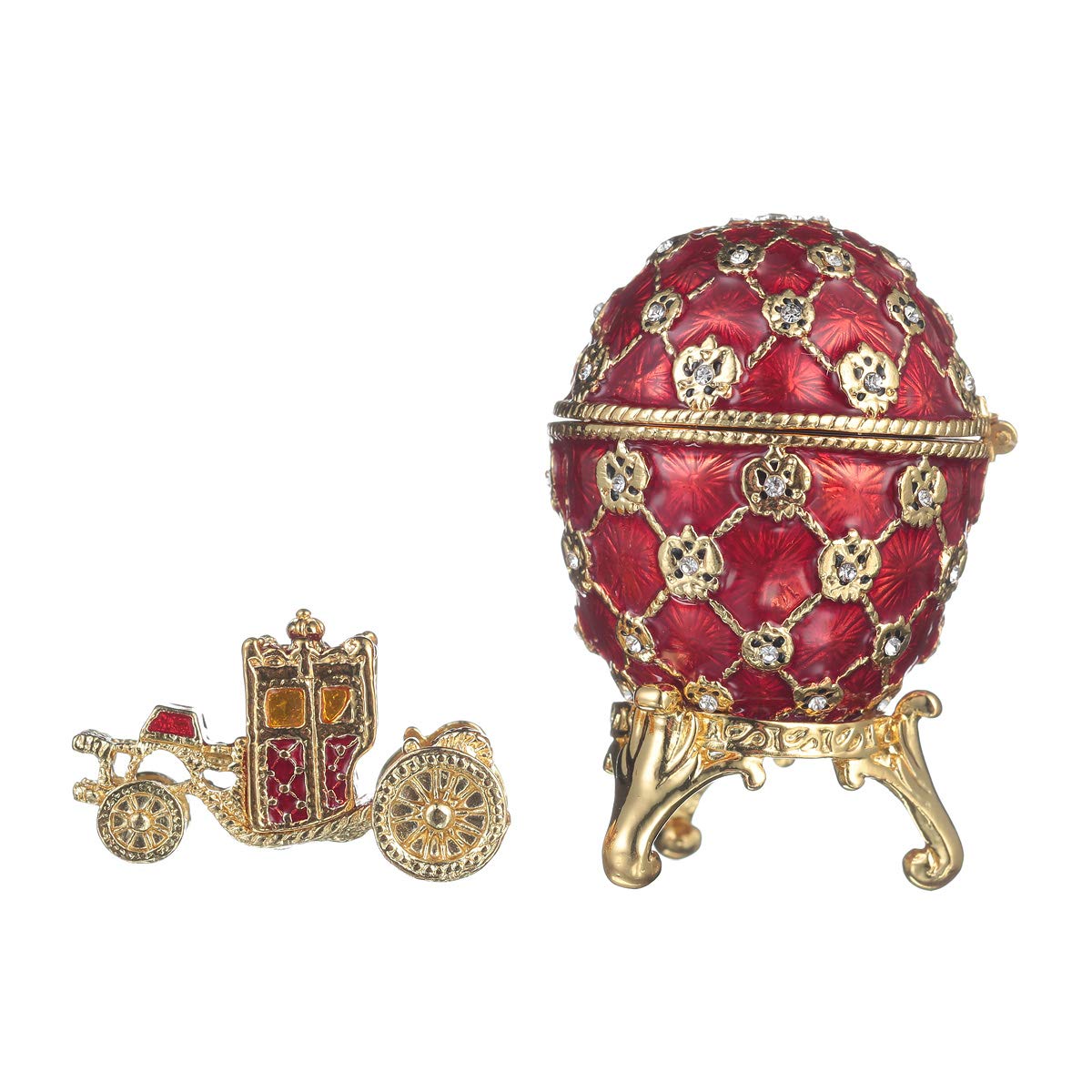 danila-souvenirs Faberge-stijl keizerlijk kroningsei juwelendoos juwelenkistje met koets 10 cm roze
